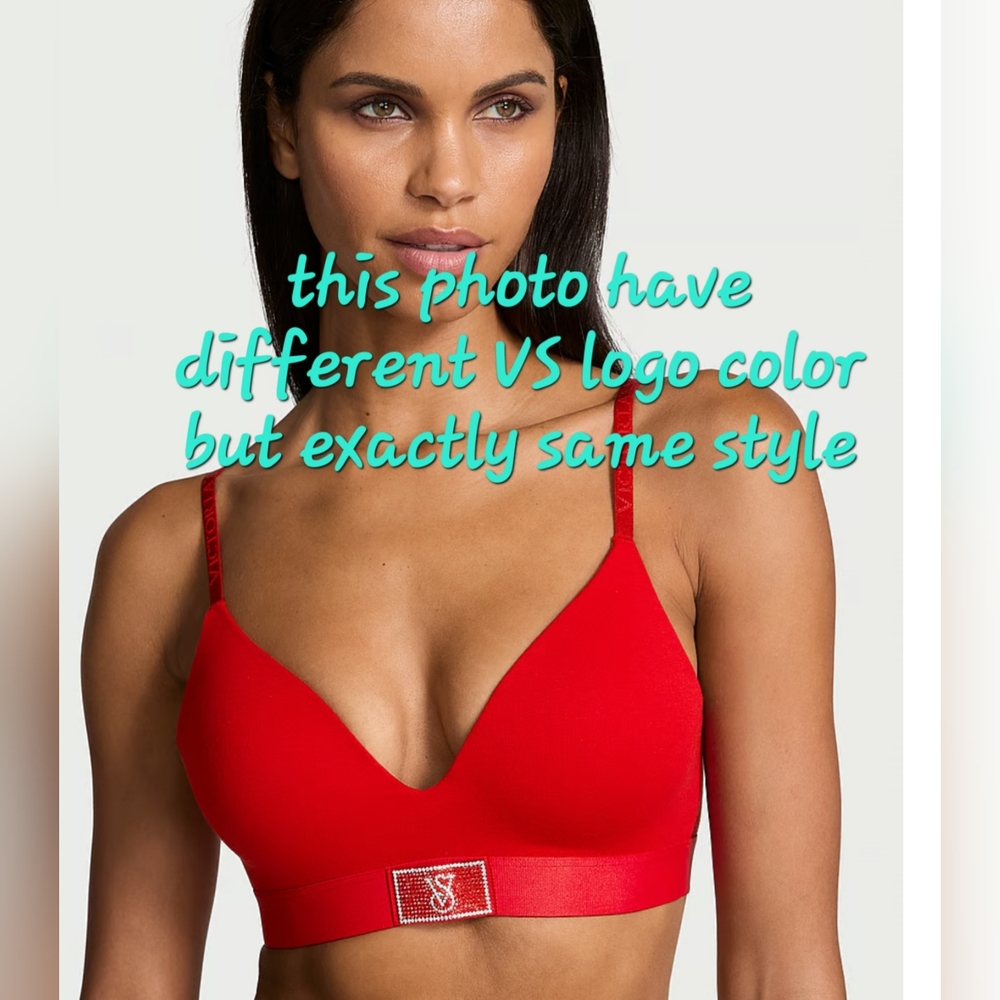 💖VICTORIA SECRET Shine Patch Lightly Line Wireless T-Shirt Bra Set. Red. 36B/ M - Picture 4 of 5